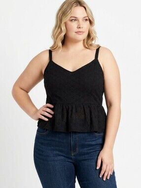 Urban Rose Plus Size Black Eyelet Camisole Top 2X